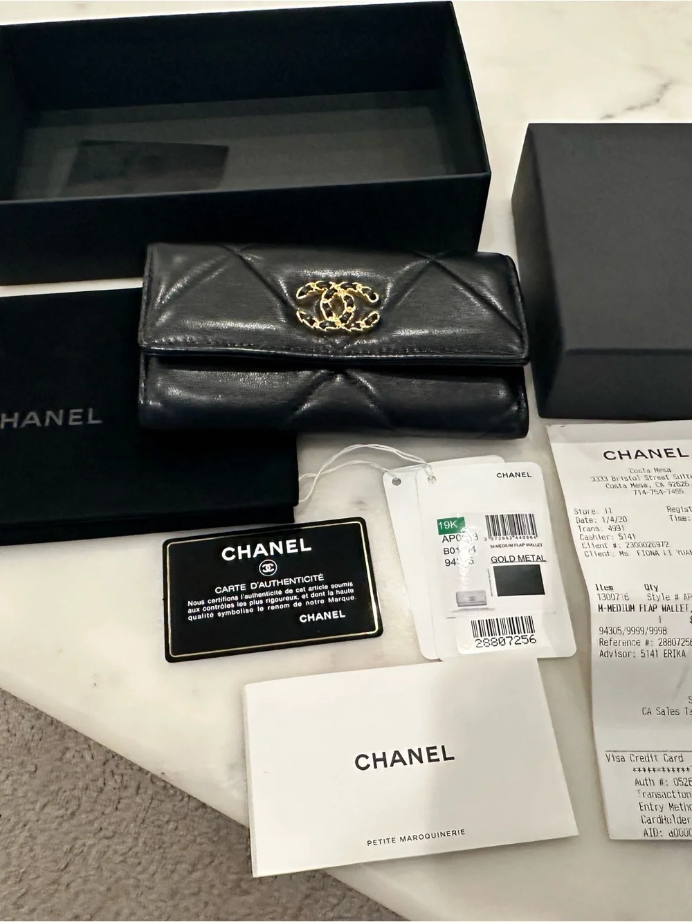 CHANEL Black Quilted Leather Wallet with Gold CC Chain Logo